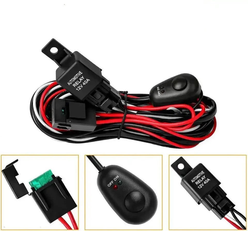 LED work light wiring harness with 2 metre silicone cable and one-to-two connection for automotive roof spotlights