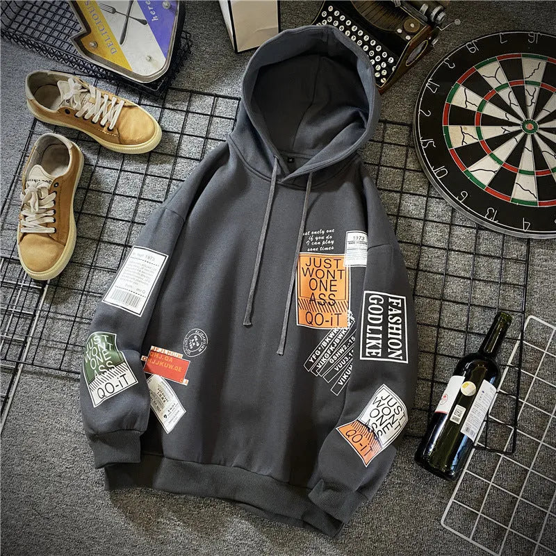 Printed hoodie in a hedged style pattern, long sleeves, hooded, cotton-polyester blend, available in multiple colours