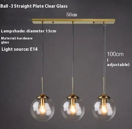 Modern round glass ball chandelier ceiling light in Nordic style with spherical glass elements