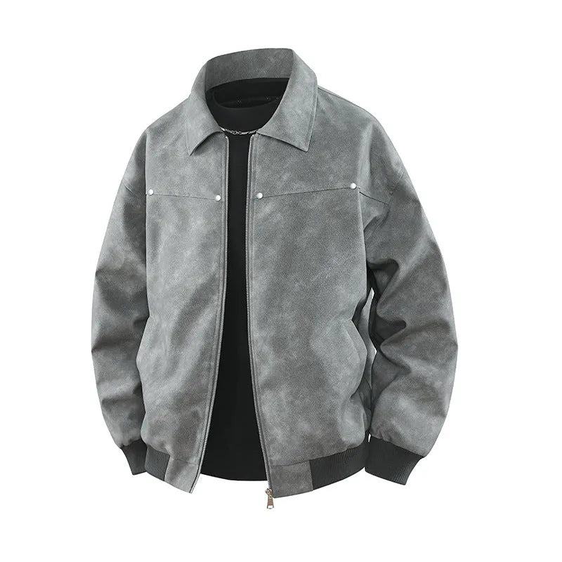 American retro brown lapel coat with loose fit, long sleeves, and lapel collar in a casual setting