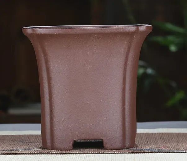 Purple clay orchid pot, classical square shape, 15.5 cm width, 13.8 cm opening, 14 cm height, fine pottery