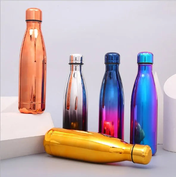 500ml stainless steel vacuum flask with silver finish, double wall insulation, screw cap, suitable for hot and cold drinks