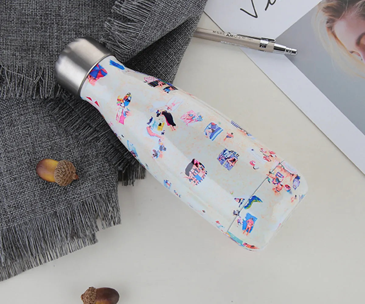 500ml stainless steel vacuum flask with silver finish, double wall insulation, screw cap, suitable for hot and cold drinks