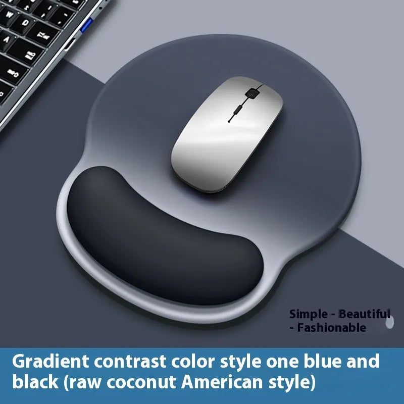 Silicone mouse mat with wrist support pad in gradient blue-black colour pattern