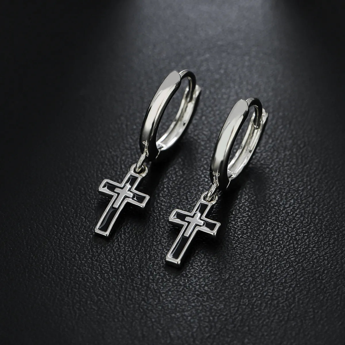 Silver plated cross retro earrings for men unisex geometric simple style
