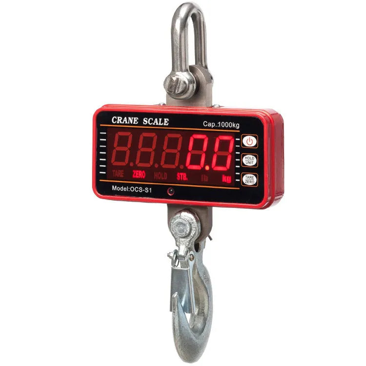 Orange electronic crane scale with digital display and hook for 500kg industrial weighing