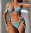 Women's high-waist bikini swimsuit with lace-up sides in khaki colour