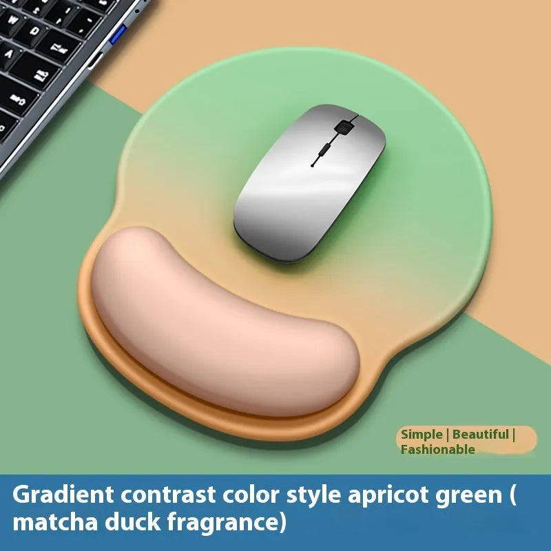 Silicone mouse mat with wrist support pad in gradient blue-black colour pattern