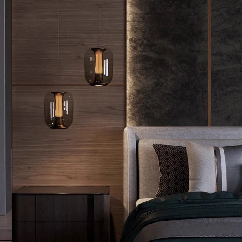 Nordic minimalist chandelier in transparent, cognac or smoky grey colour with 16cm diameter