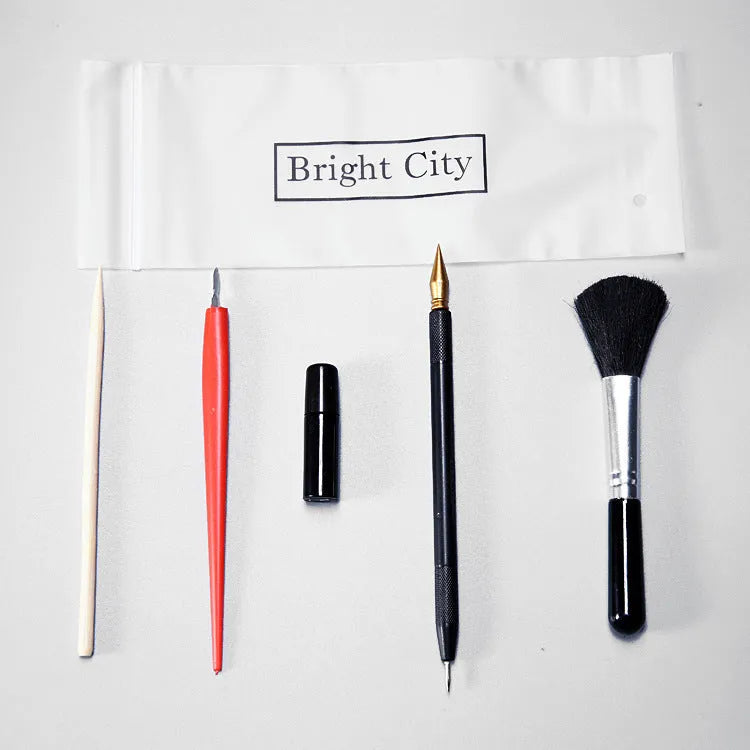 Scratching tool set with scraper pen, brushes, repair solution and bamboo sticks for scratch painting