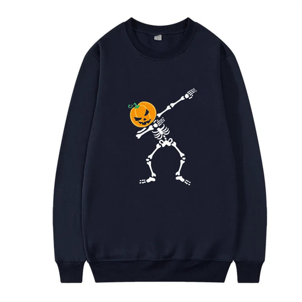 Women's printed long sleeve crew neck top in a cotton blend fabric on a hanger.