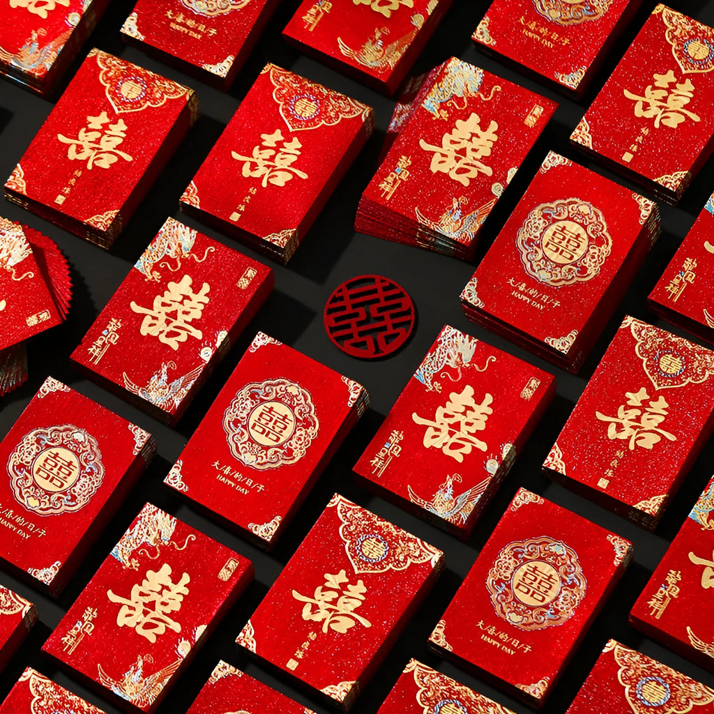 Assorted mini red packets for wedding lucky money in Chinese style paper design with seal closure