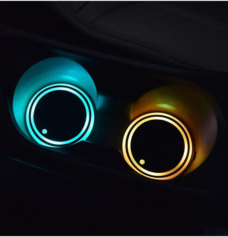 Car cup holder LED light-up coaster with 7 colour lighting and USB charging cable