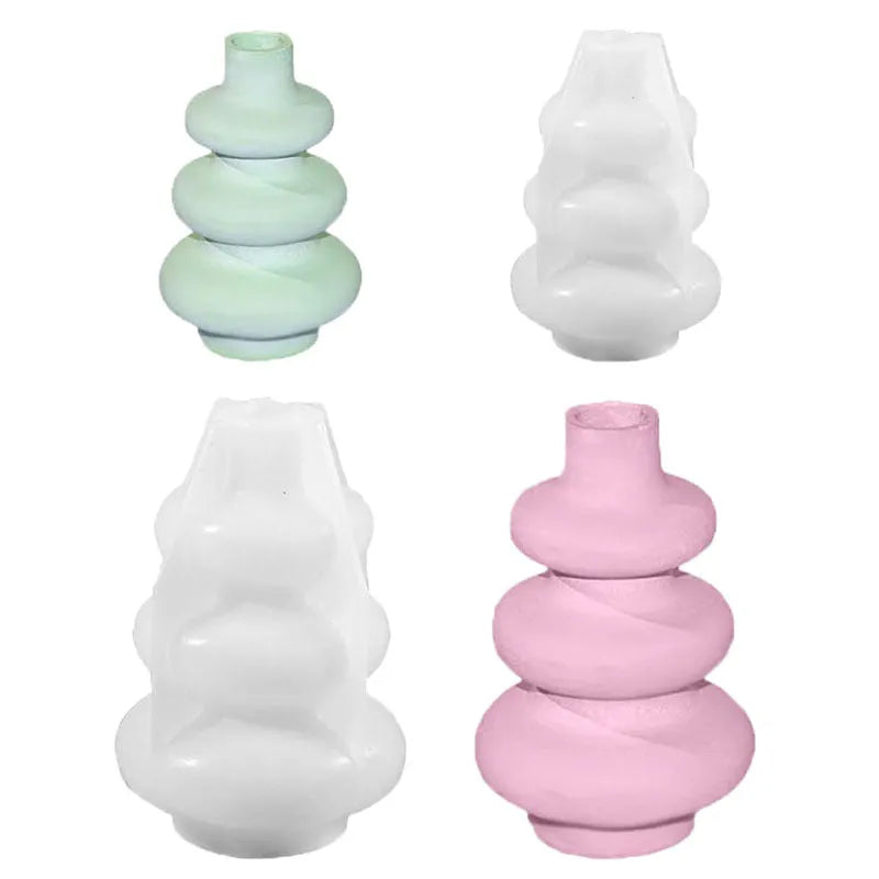 Three layer circle vase silicone mould for resin and decorative plaster casting crafts