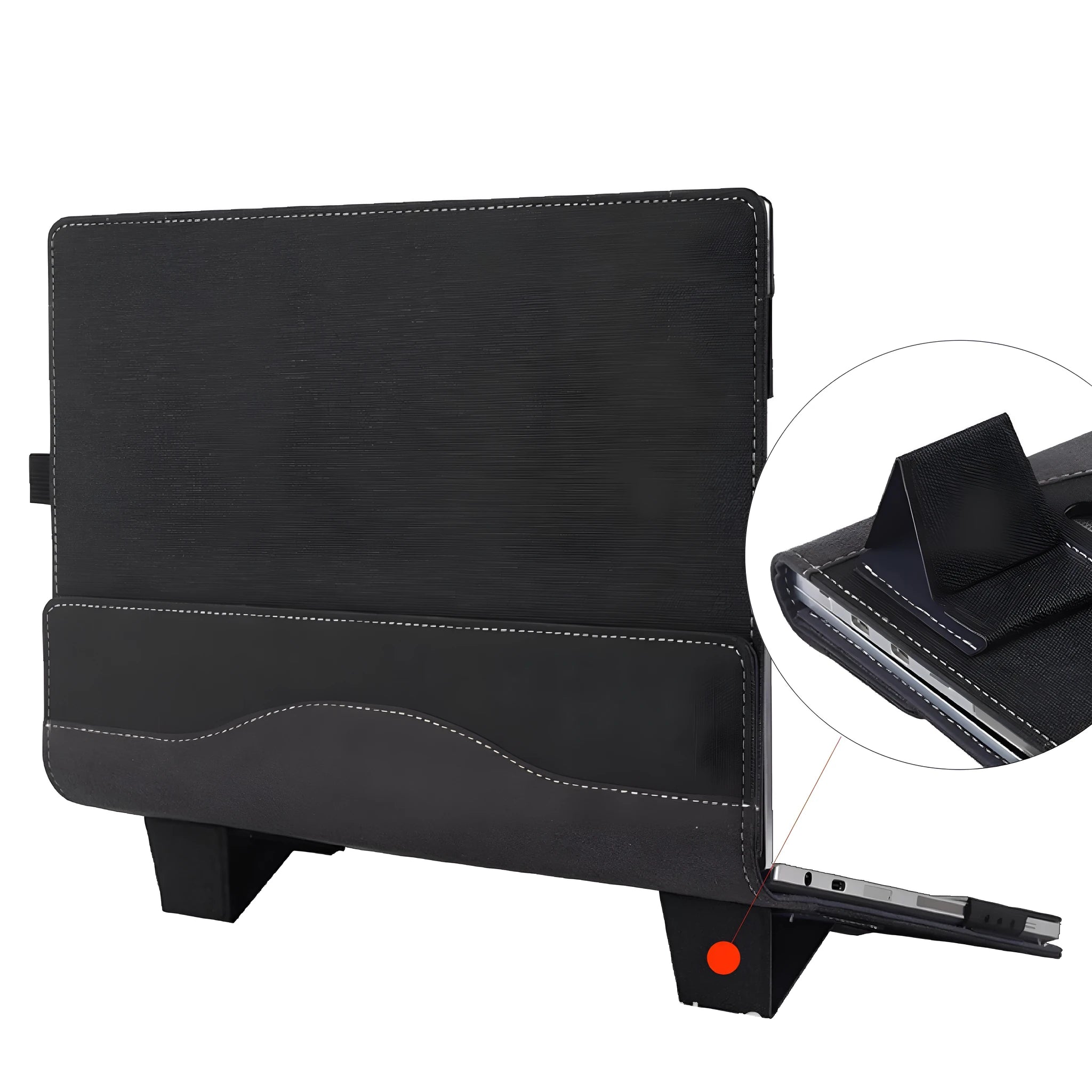 Black imitation leather protective sleeve for Microsoft Surface Laptop 6 with Chinese-style fabric detailing