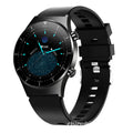 Black smart watch with 1.3-inch screen showing heart rate and blood pressure monitoring display