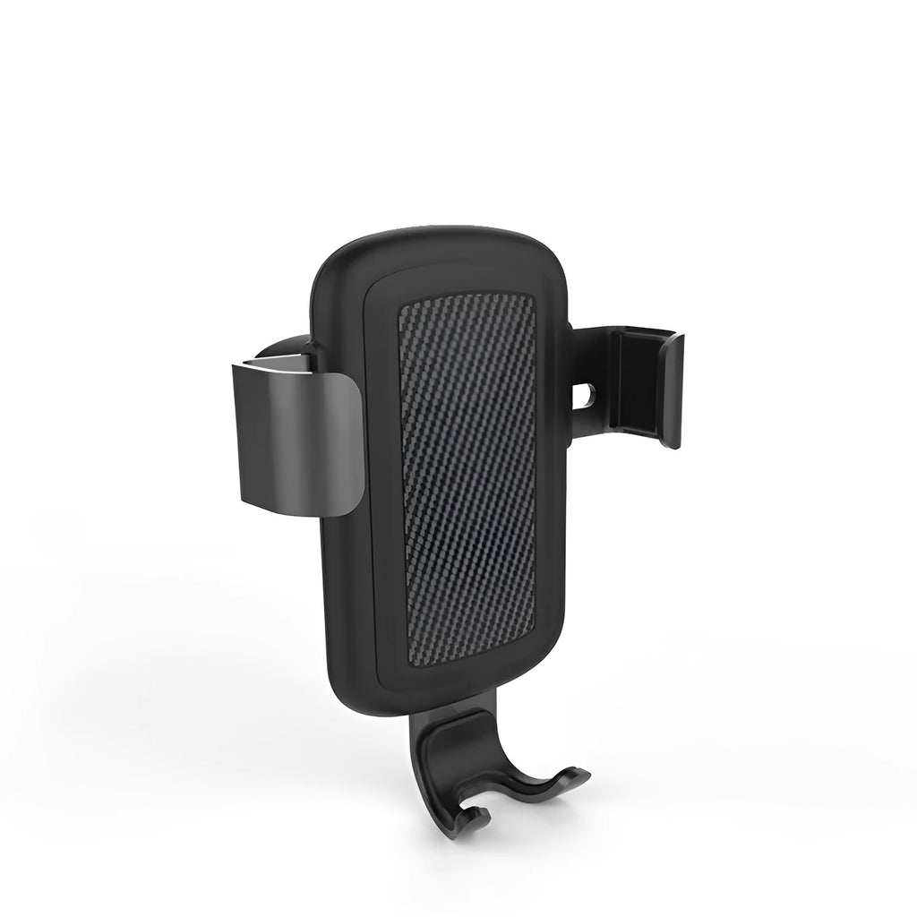 Black car wireless charger made from PVC and magnesium aluminium alloy on a car dashboard