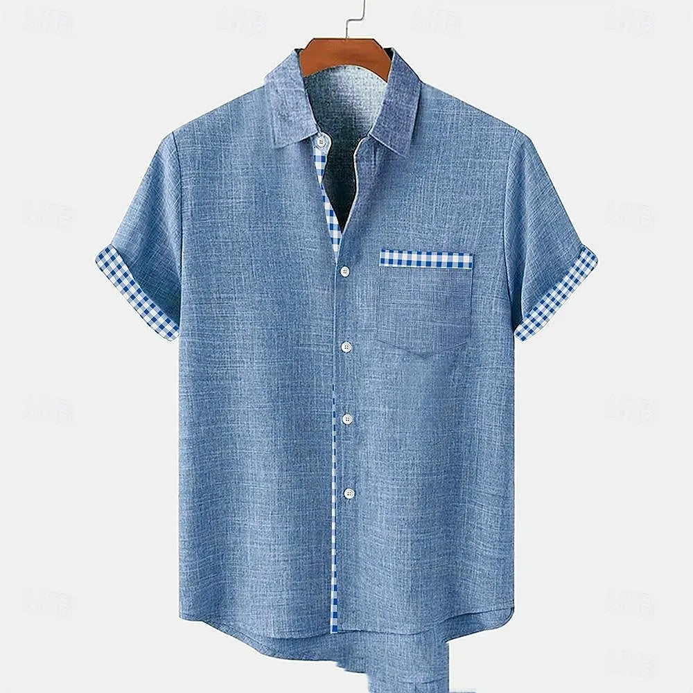 Linen short sleeve shirt with ocean fish pattern lapel detail in loose casual fit