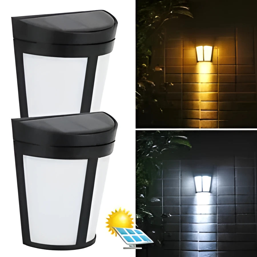 Solar-powered outdoor wall lamp with automatic sensor and waterproof IP65 rating