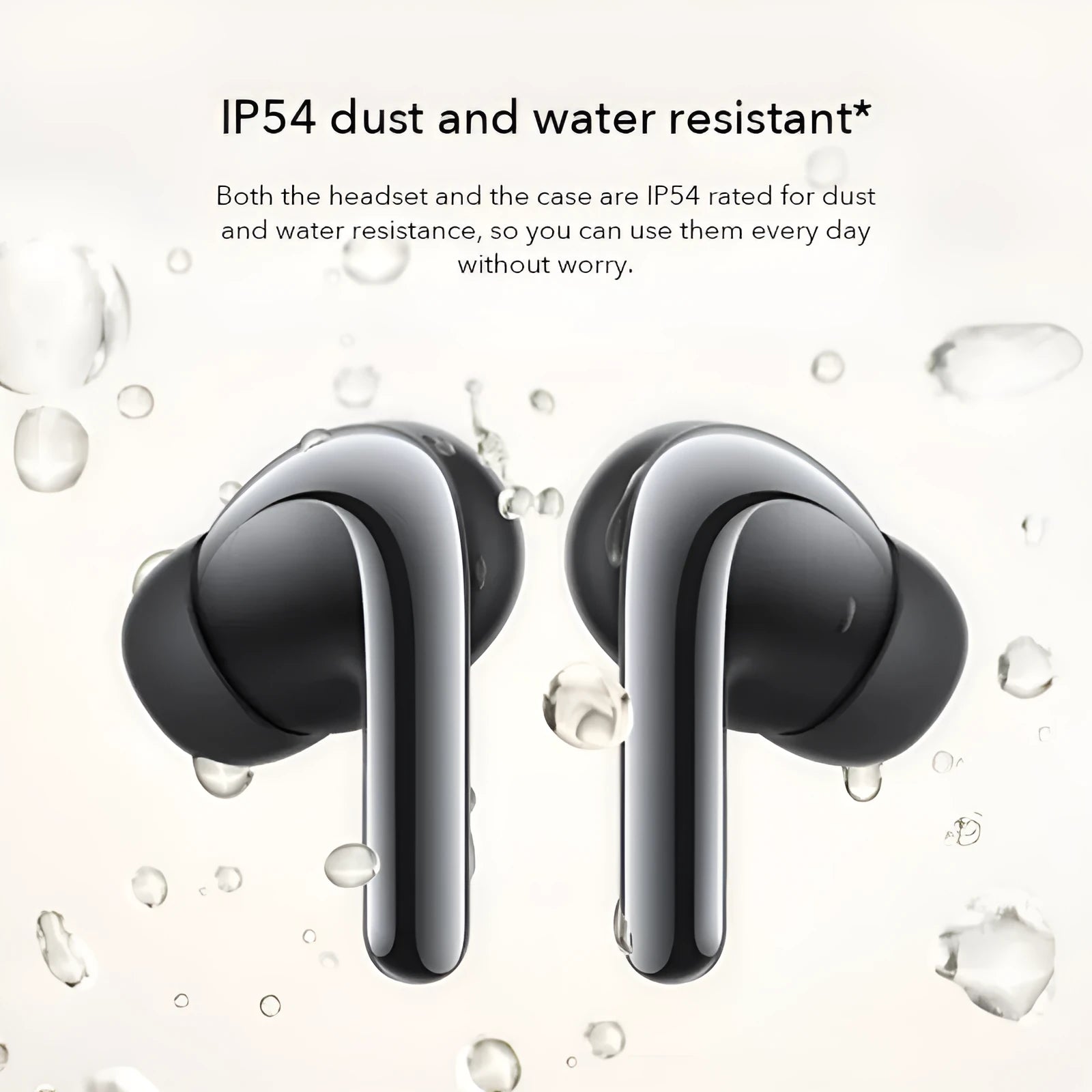 Black true wireless Bluetooth headset with active noise reduction and charging case