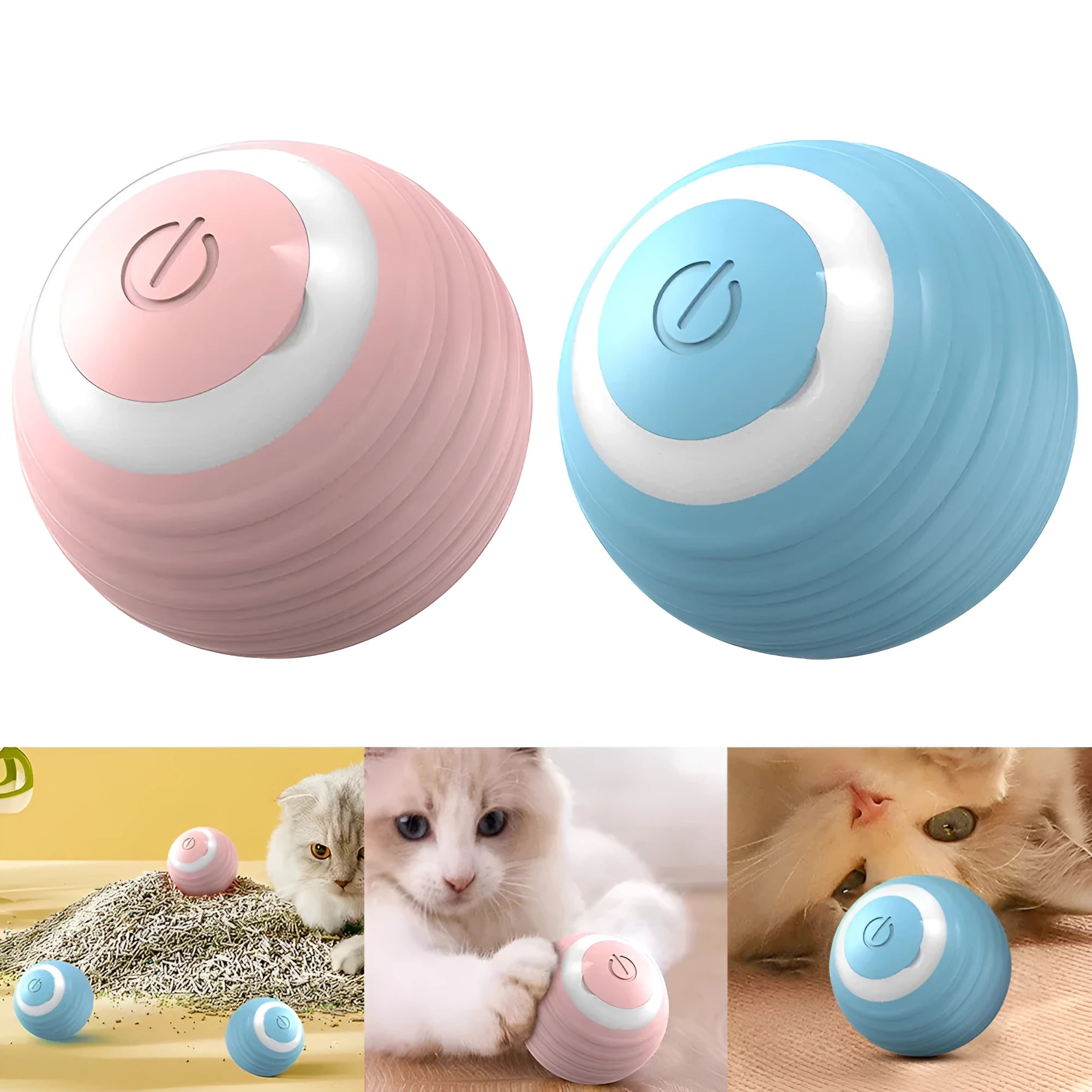 Automatic moving cat toy with rechargeable battery in blue colour on indoor floor