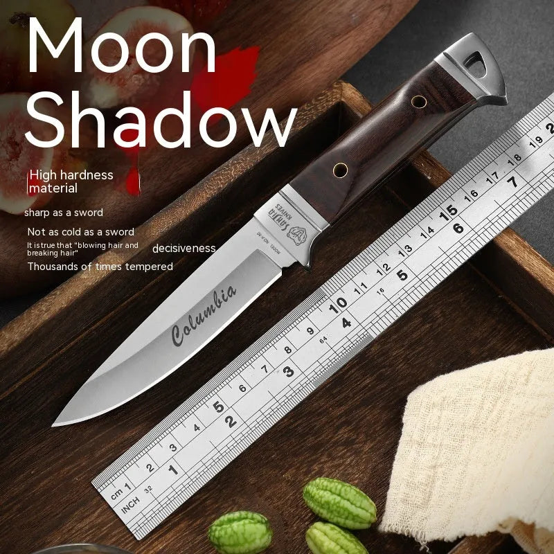 National style stainless steel camping fruit knife with leather protective case