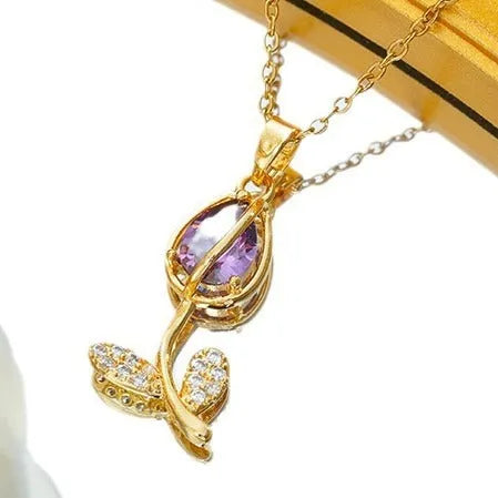 Zircon tulip necklace for women with flower-shaped pendant on adjustable titanium steel chain