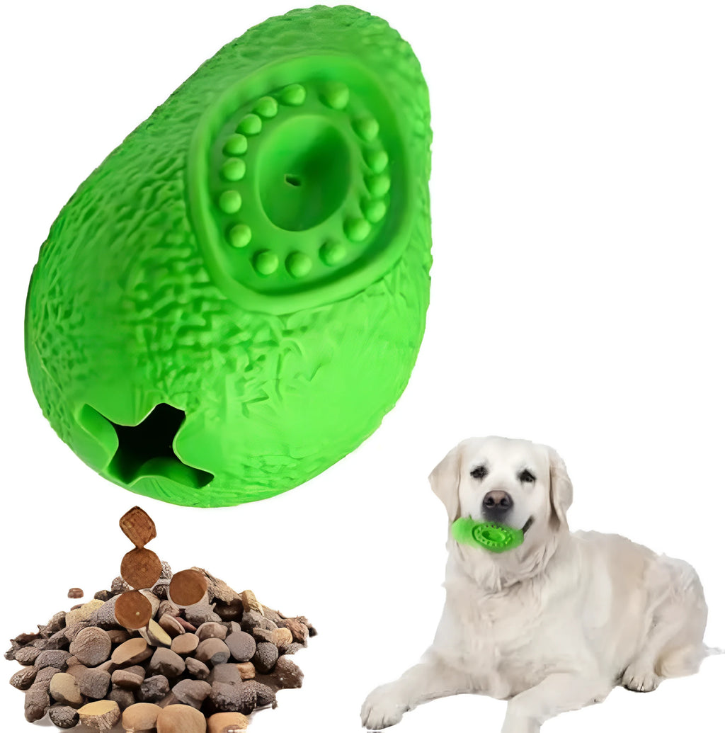 Green avocado-shaped rubber dog chew toy with textured surface for large aggressive chewers