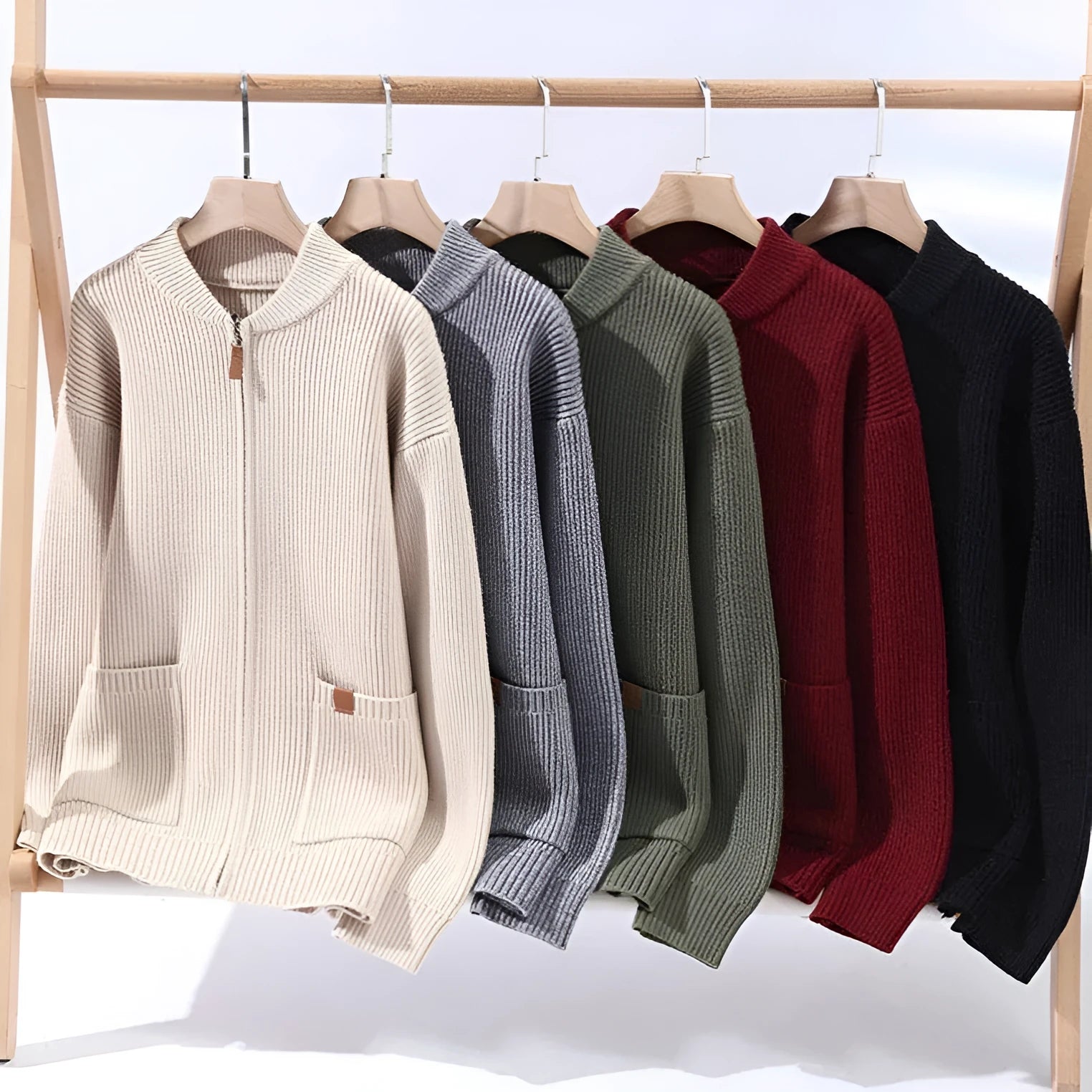 Men's striped sweater cardigan jacket in straight cut with chemical fibre blend construction