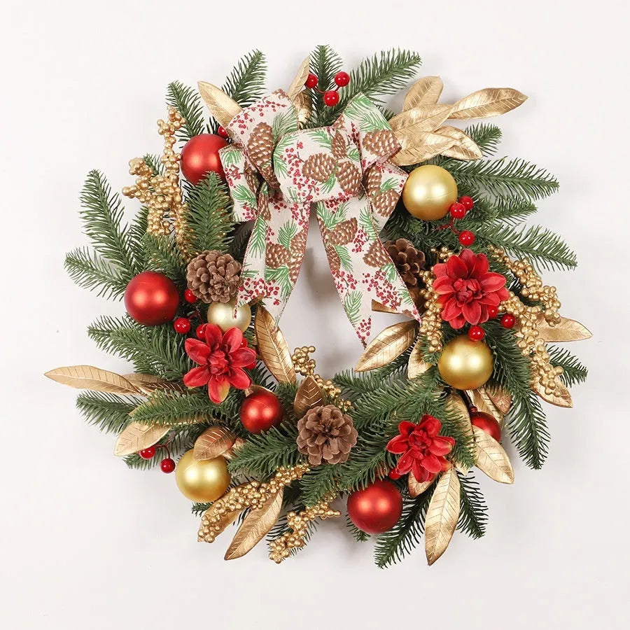 45 cm long plastic artificial Christmas garland with green foliage in American country style, optional LED lights version shown.