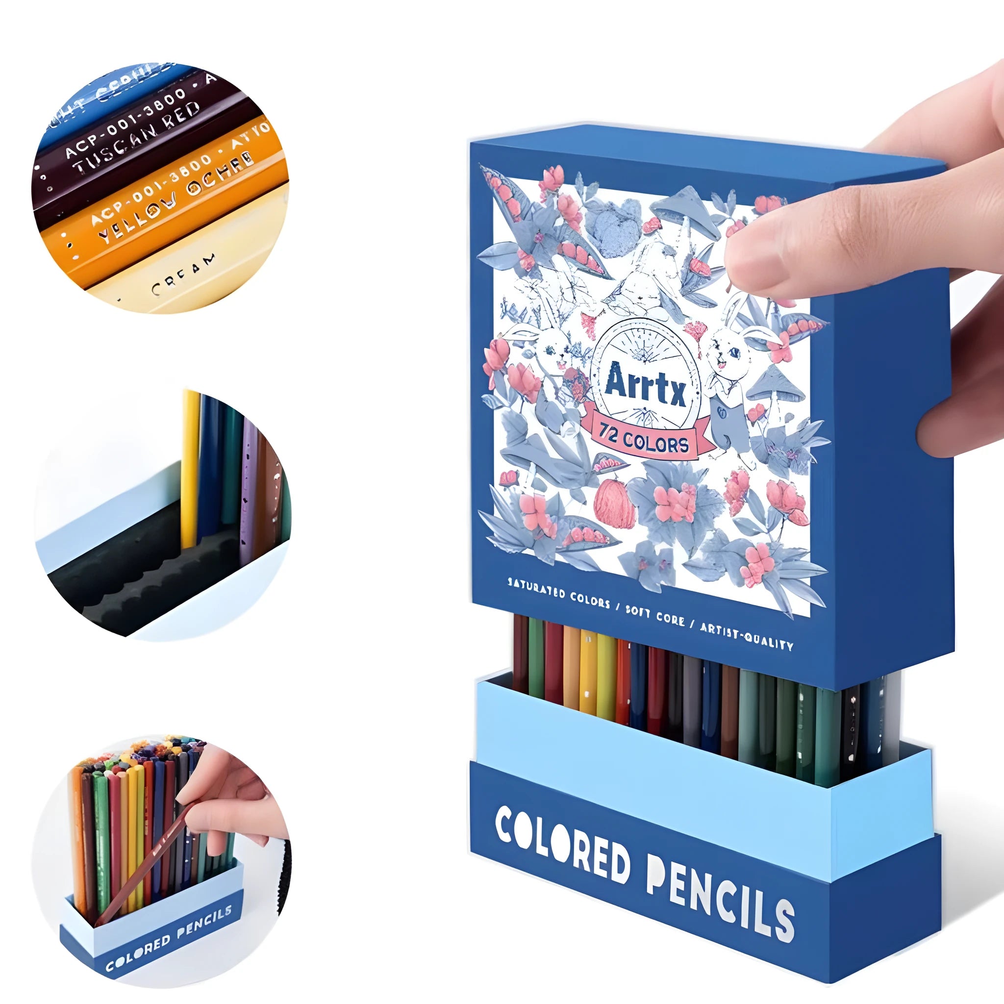 Boxed set of 72 or 126 soft core colour pencils with basswood barrels for art students.