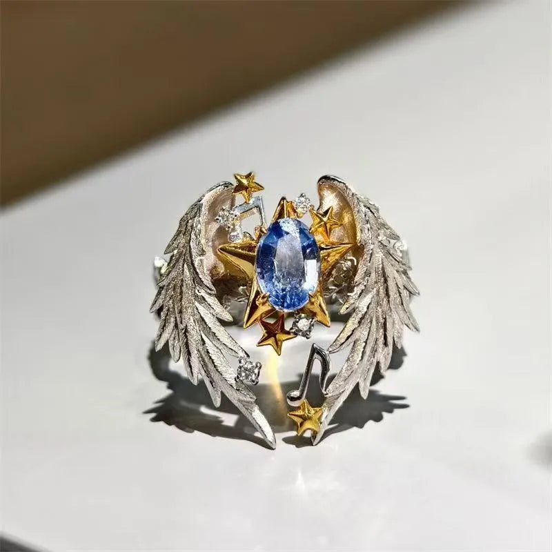 Adjustable geometric alloy ring with open mouth design in US Size 8