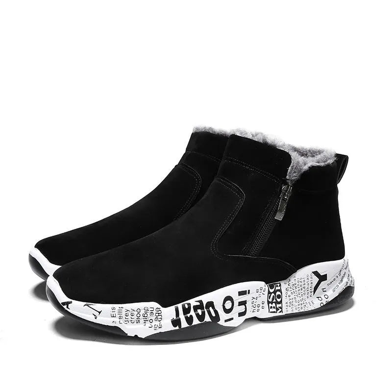 Men's high-top snow boots in 2280 black and white with suede upper and lace-up closure