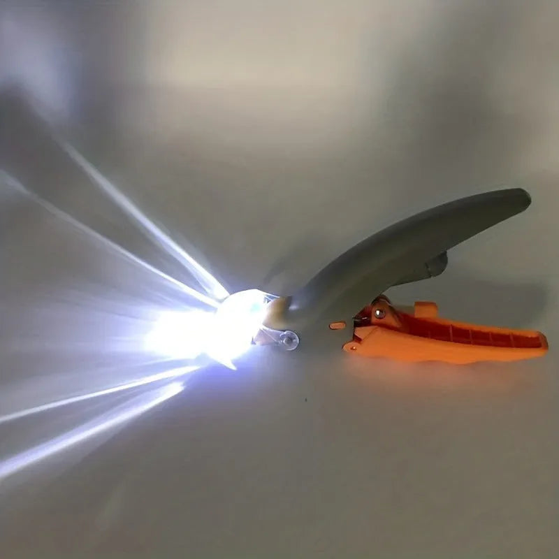 Yellow LED pet nail trimmer with magnifying glass and LED lights for trimming cat and dog nails