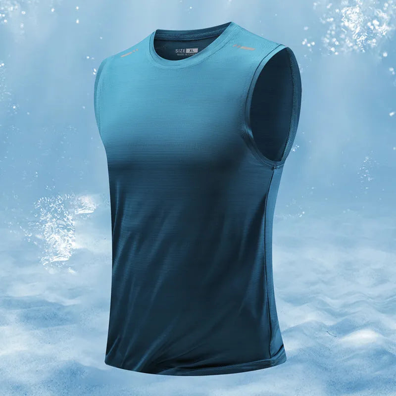 Men's loose sleeveless waistcoat vest in a solid colour, showcasing the straight hem and casual fit.