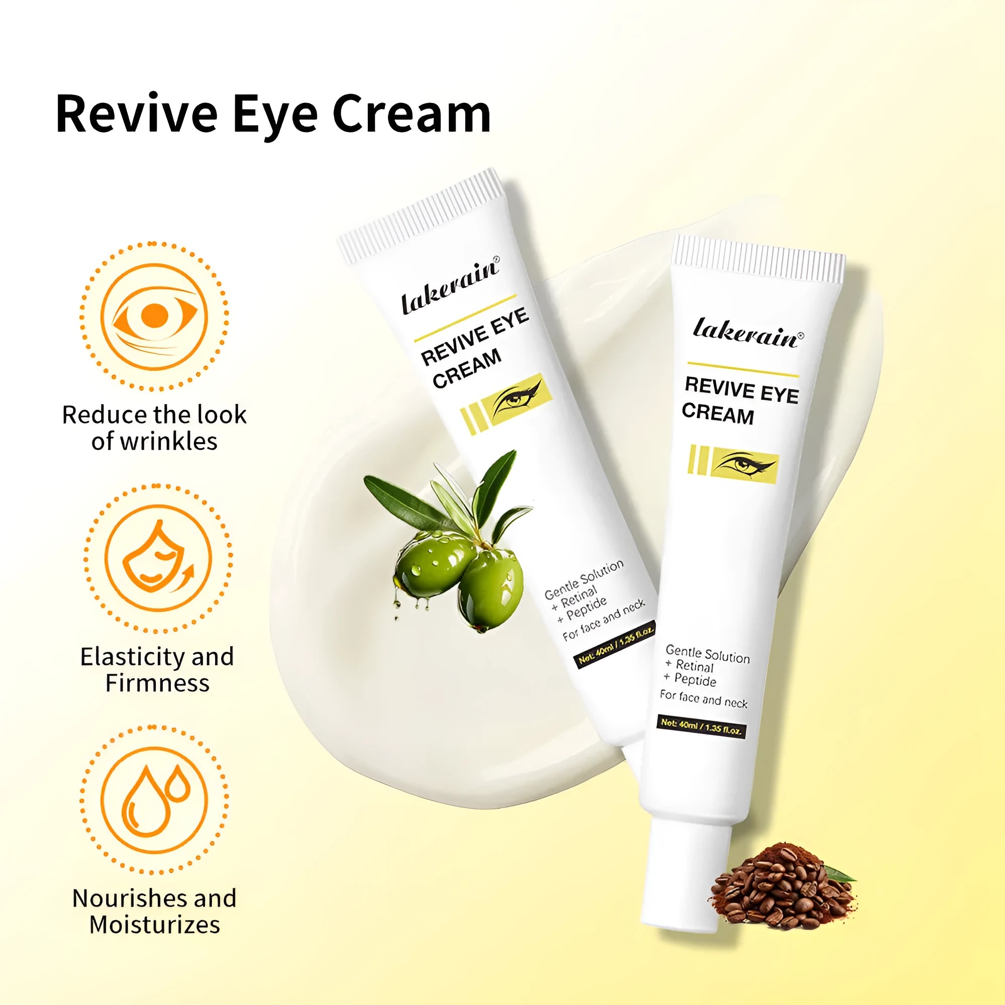 40ml bottle of retinol eye cream for treating dark circles, fine lines and eye bags.