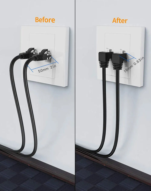 Cat6 Ethernet cable with angled RJ45 connectors in various colours and lengths on a grey background