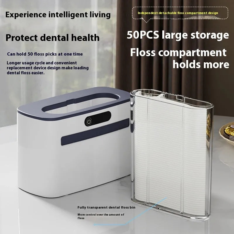 Rechargeable intelligent induction dental floss box in dark gray, light gray, or gold with automatic pop-up mechanism