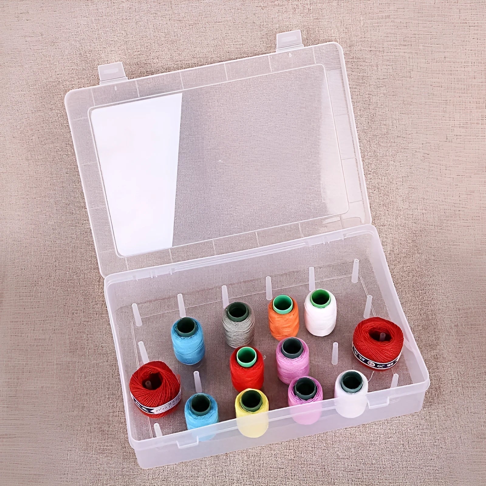 42 compartment transparent pink blue PP plastic embroidery thread sewing storage box