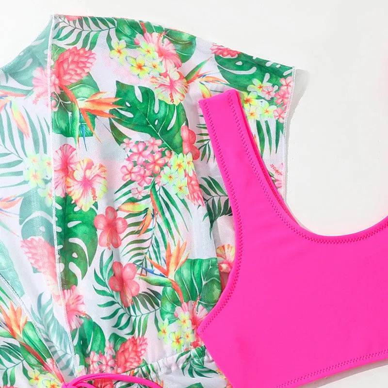 Girls' floral two-piece swimsuit in Korean-style design for swimming sports, sizes 130-160cm.