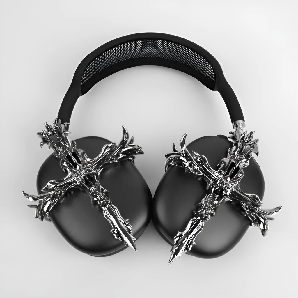 Gothic resin cross hard case headphone cover for Apple AirPods Max in silver colour