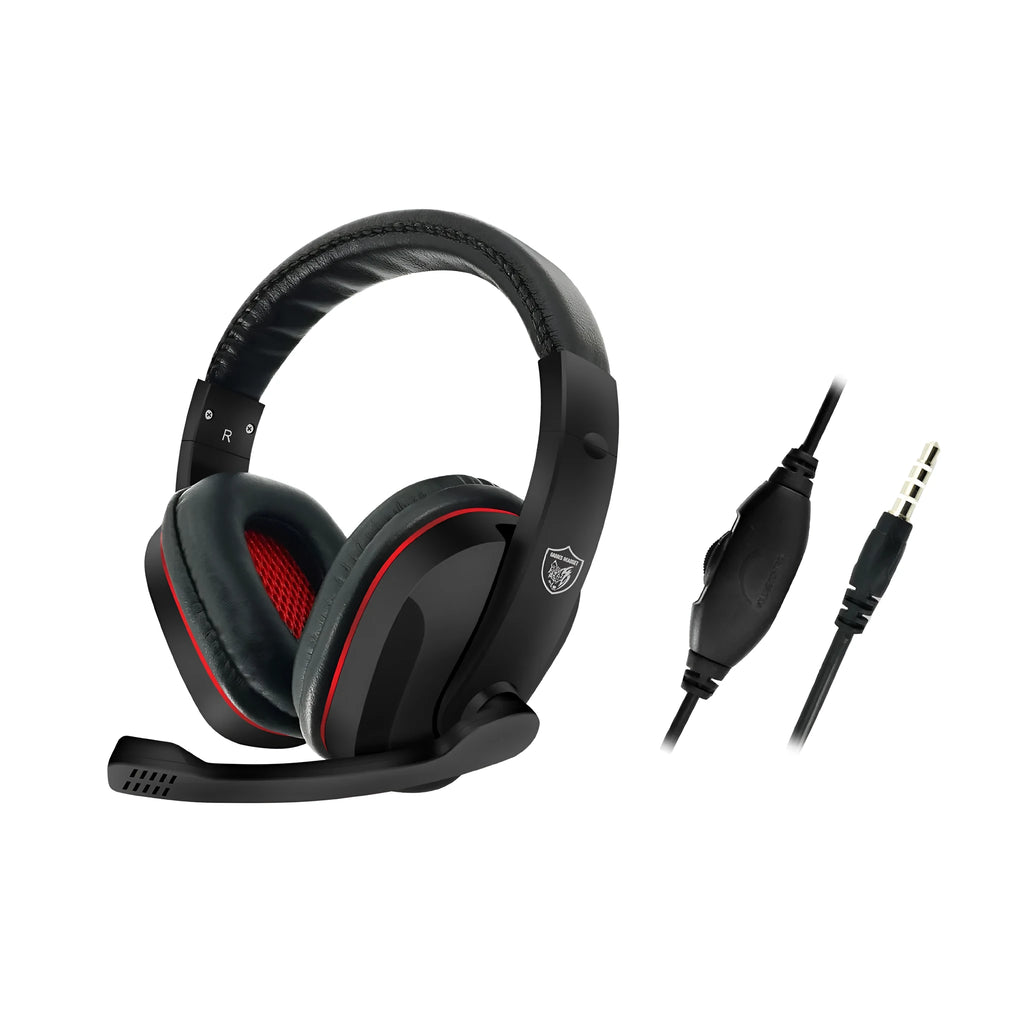 Black wired gaming computer headset with 40mm speakers and 6.3mm straight plug for heavy bass audio