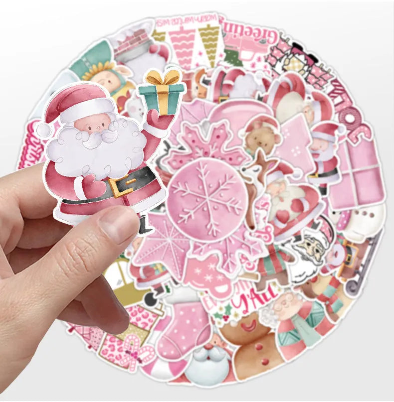 50 waterproof Christmas stickers in various cute designs ranging from 4cm to 8cm sizes