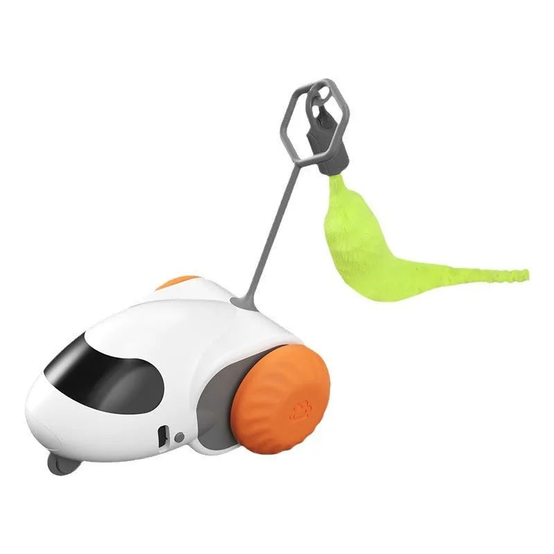 Smart running car electronic cat toy in light grey blue with motion sensors and Type-C charging port