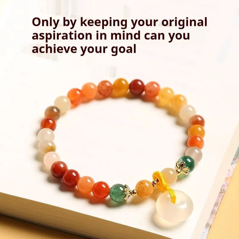 Handmade natural agate and jade bracelet with safety buckle closure