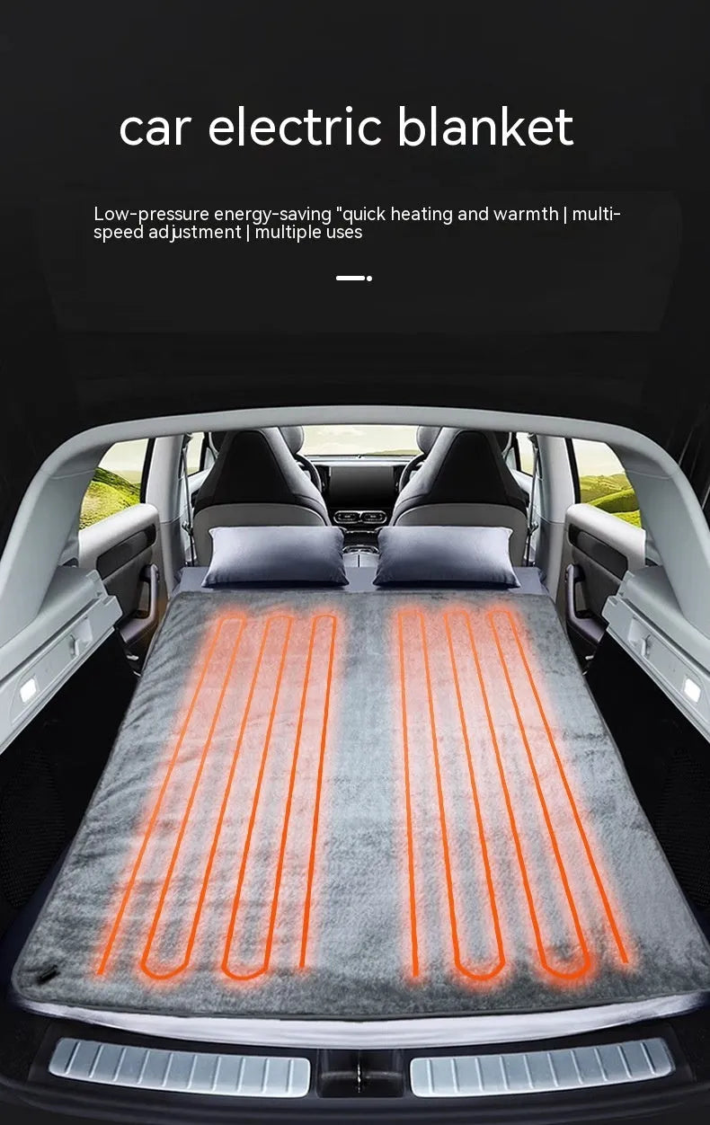Grey 12V car electric blanket with cigarette lighter plug showing 9-speed temperature control