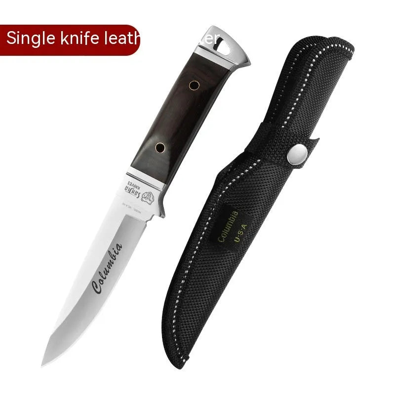 National style stainless steel camping fruit knife with leather protective case
