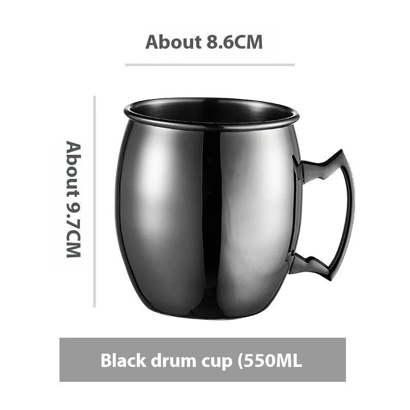 Stainless steel Moscow Mule cup with copper-plated finish in hammered and plain styles.