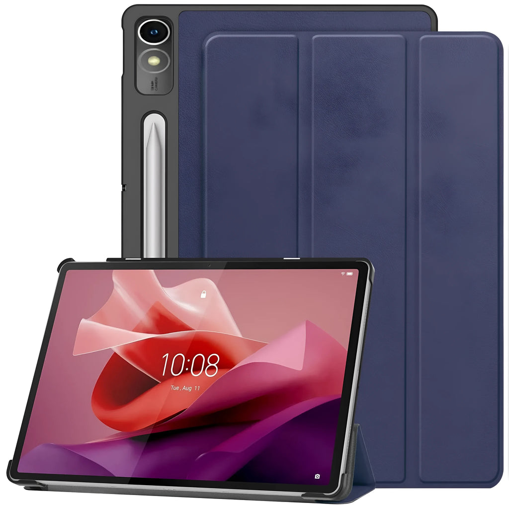 Lenovo Tab P12 tablet protective case in apricot colour with a three-fold stand opened