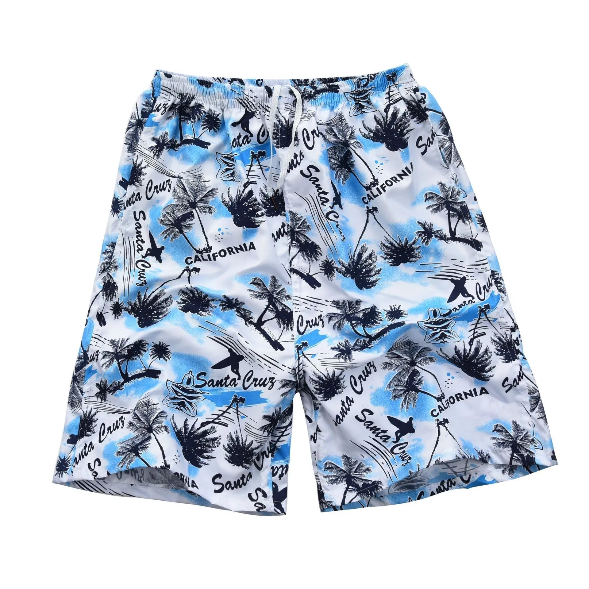Men's floral print swimming trunks in polyester with five-point design